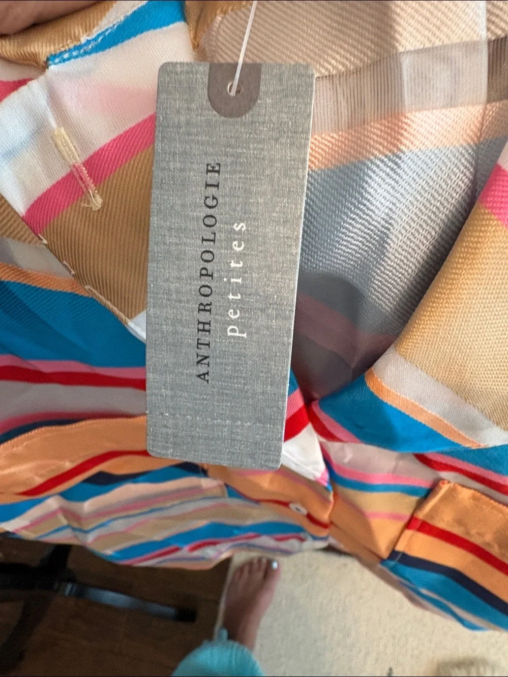 Maeve by Anthropologie Button-Up Shirt in blue, red, pink and sheer stripe.